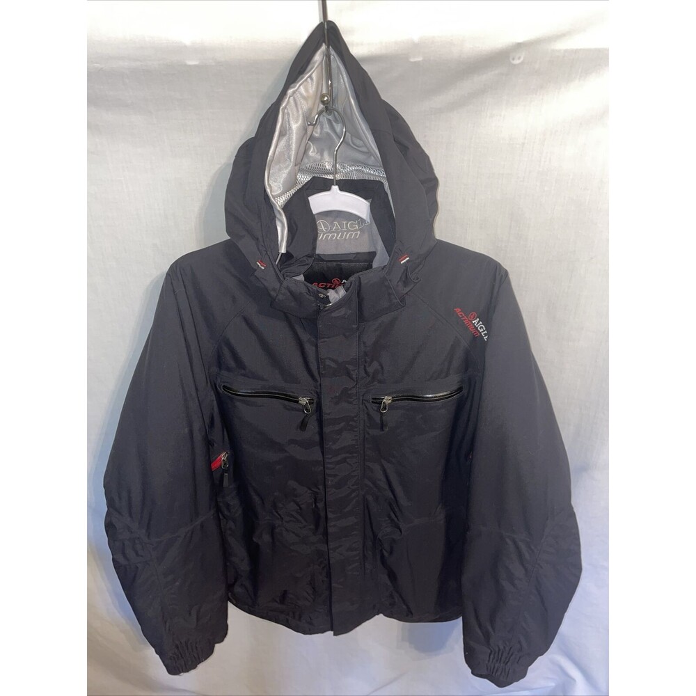 Aigle Actimum Men’s Snowboarding Jacket Size Medium Black Full Zip Hooded Pocket